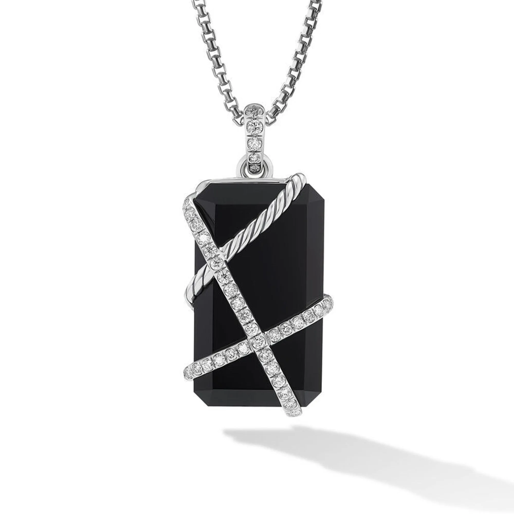 David Yurman Cable Wrap Amulet in Sterling Silver with Black Onyx and Diamonds 32mm