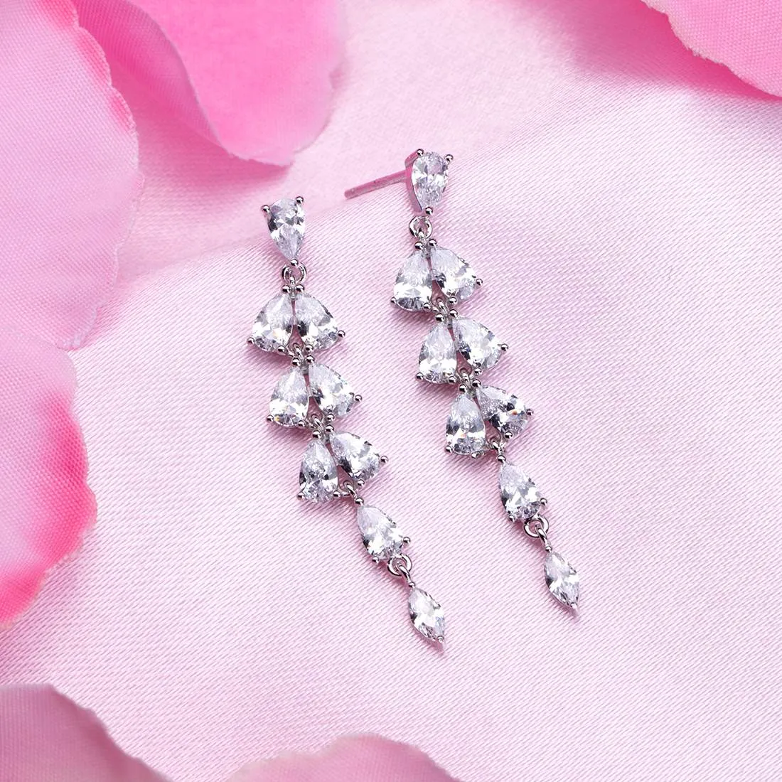 Dazzling Droplets Rhodium-Plated 925 Sterling Silver Drop Earrings