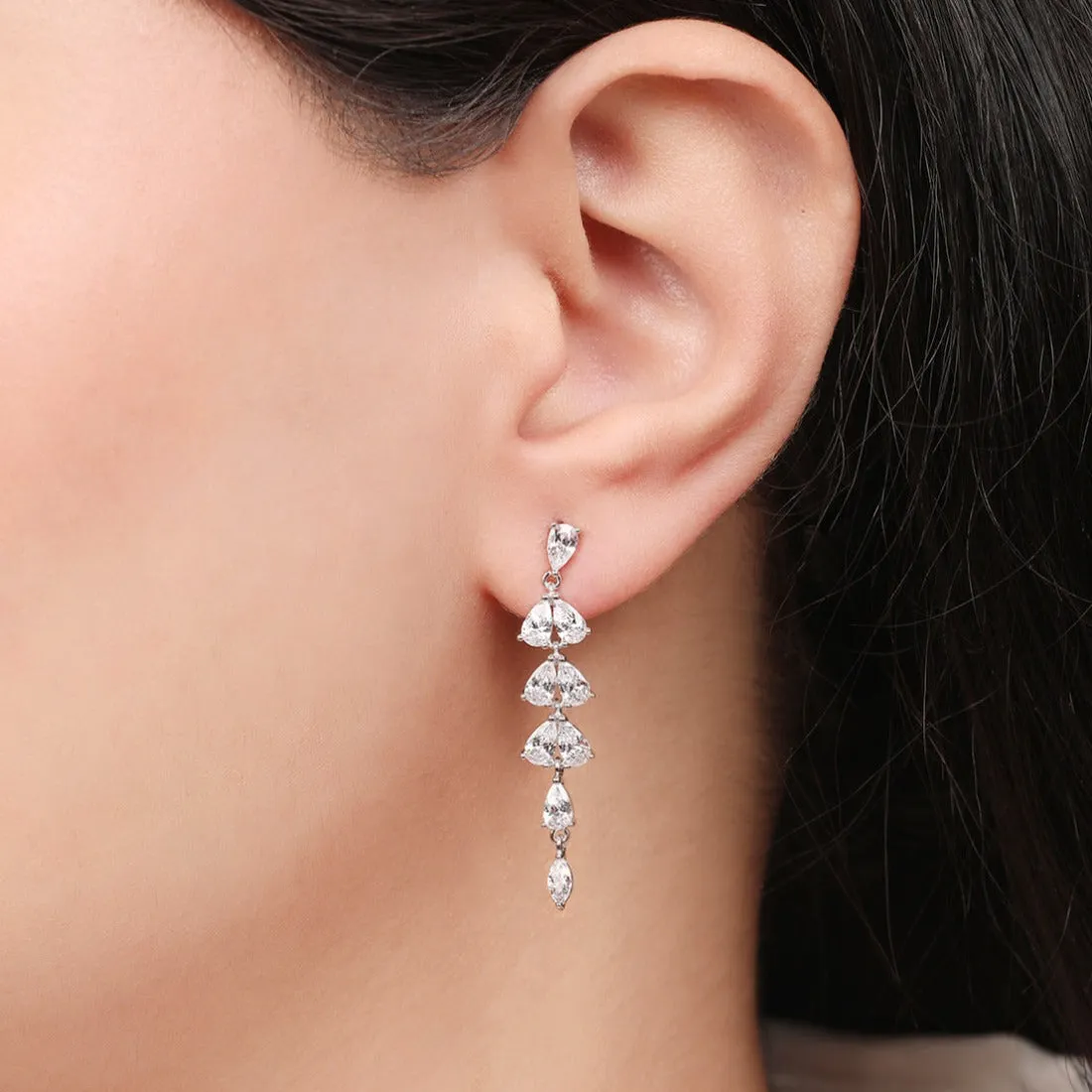 Dazzling Droplets Rhodium-Plated 925 Sterling Silver Drop Earrings