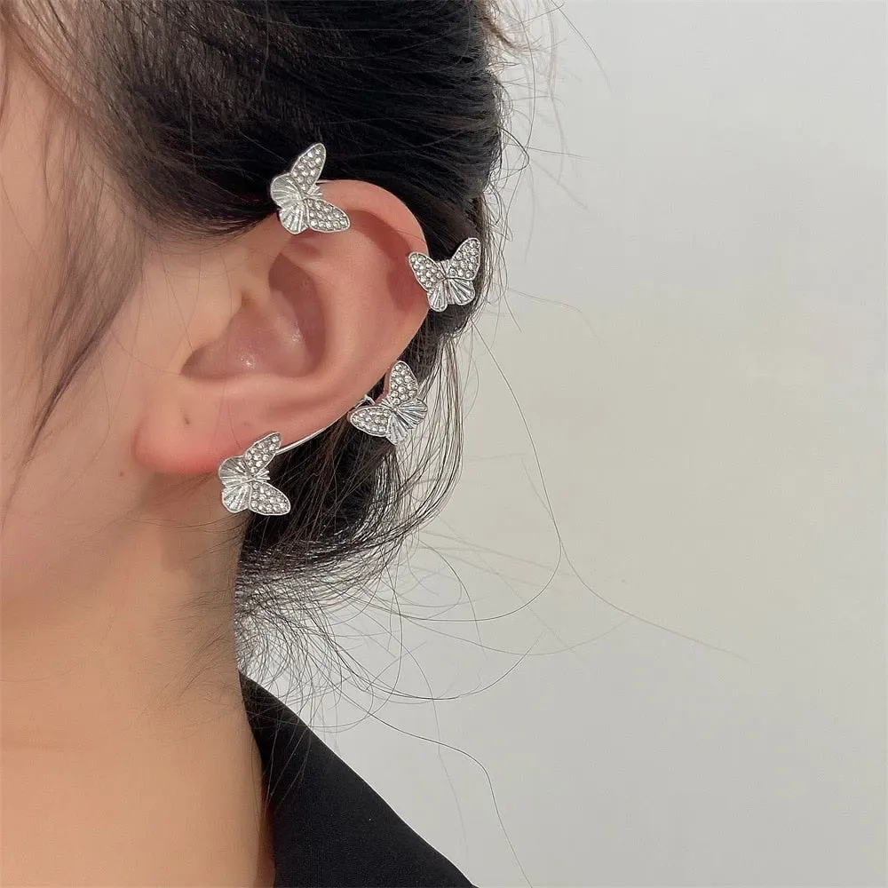 deanwangkt Gold Silver Color Metal Butterfly Ear Clips Without Piercing For Women Sparkling Zircon Ear Cuff Clip Earrings Wedding Jewelry