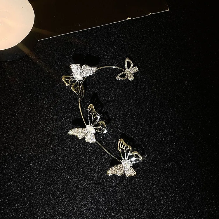 deanwangkt Gold Silver Color Metal Butterfly Ear Clips Without Piercing For Women Sparkling Zircon Ear Cuff Clip Earrings Wedding Jewelry