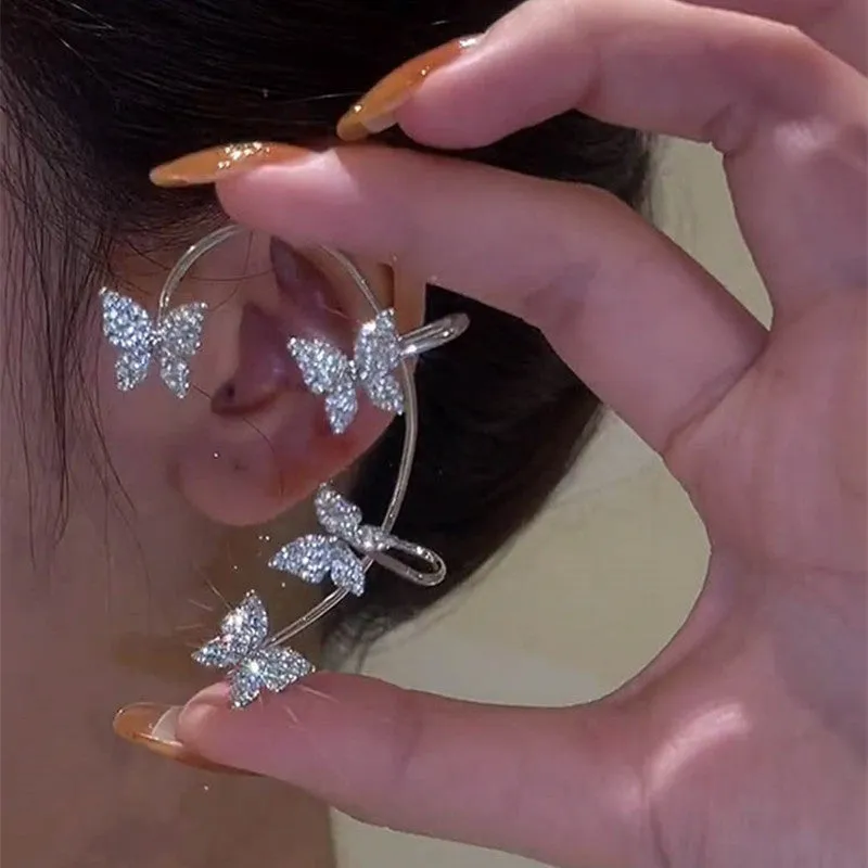 deanwangkt Gold Silver Color Metal Butterfly Ear Clips Without Piercing For Women Sparkling Zircon Ear Cuff Clip Earrings Wedding Jewelry
