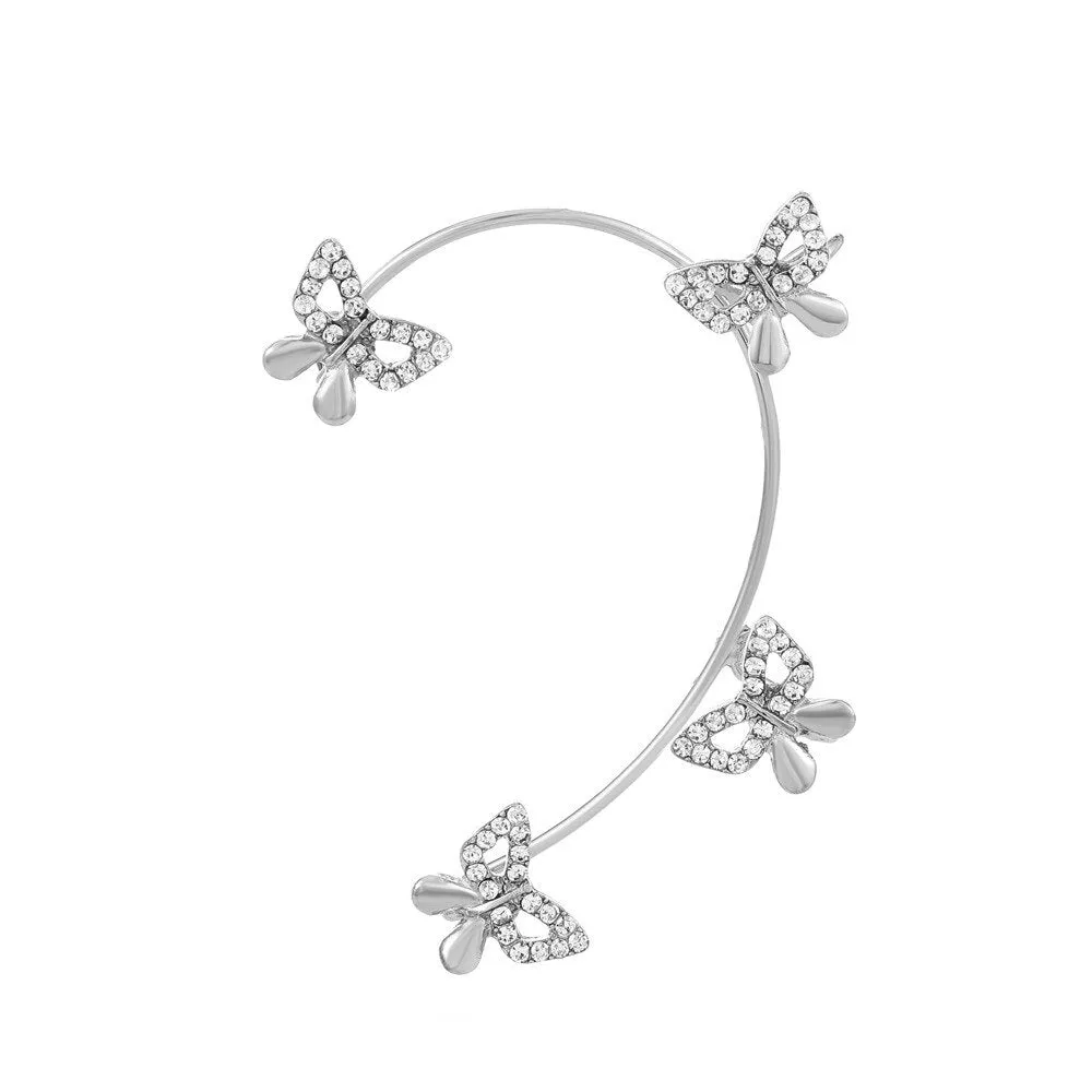 deanwangkt Gold Silver Color Metal Butterfly Ear Clips Without Piercing For Women Sparkling Zircon Ear Cuff Clip Earrings Wedding Jewelry