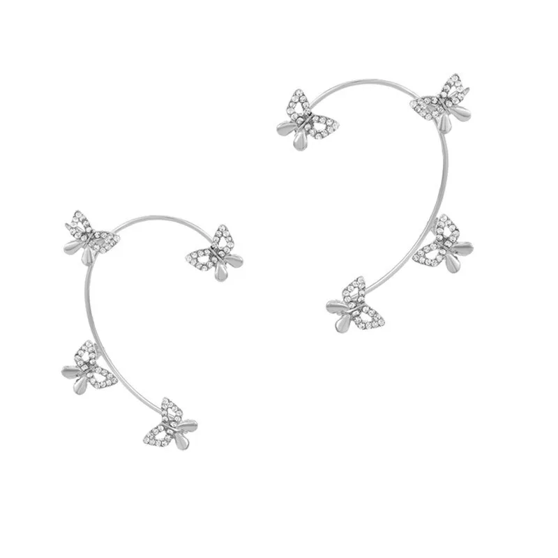 deanwangkt Gold Silver Color Metal Butterfly Ear Clips Without Piercing For Women Sparkling Zircon Ear Cuff Clip Earrings Wedding Jewelry