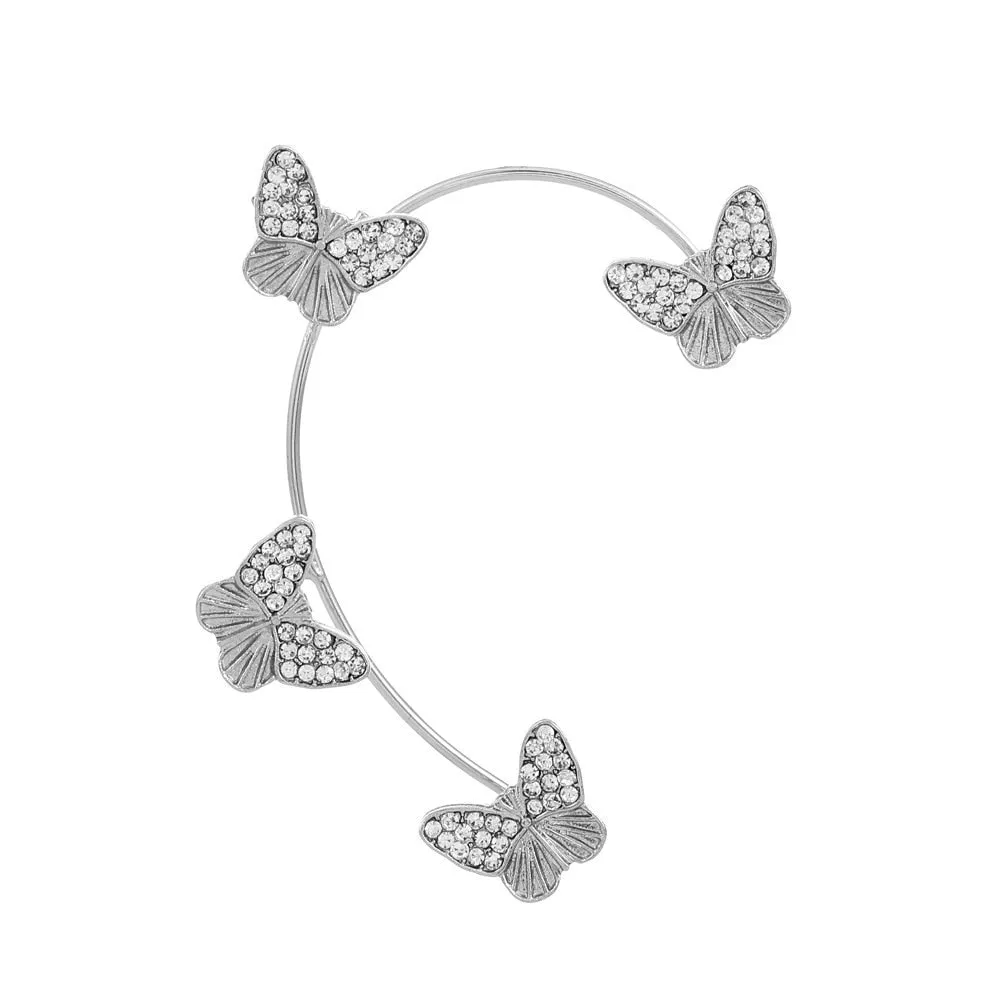 deanwangkt Gold Silver Color Metal Butterfly Ear Clips Without Piercing For Women Sparkling Zircon Ear Cuff Clip Earrings Wedding Jewelry