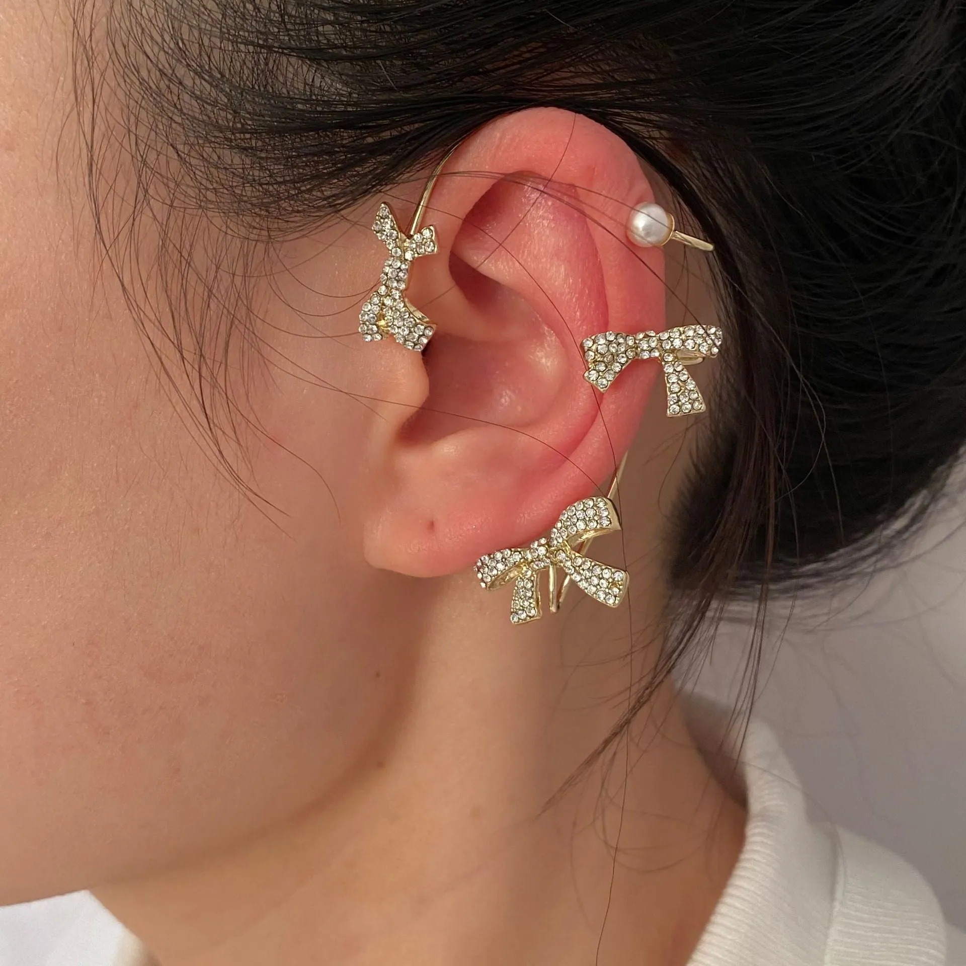 deanwangkt Gold Silver Color Metal Butterfly Ear Clips Without Piercing For Women Sparkling Zircon Ear Cuff Clip Earrings Wedding Jewelry
