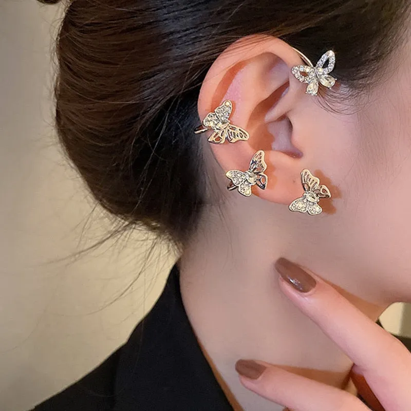 deanwangkt Gold Silver Color Metal Butterfly Ear Clips Without Piercing For Women Sparkling Zircon Ear Cuff Clip Earrings Wedding Jewelry