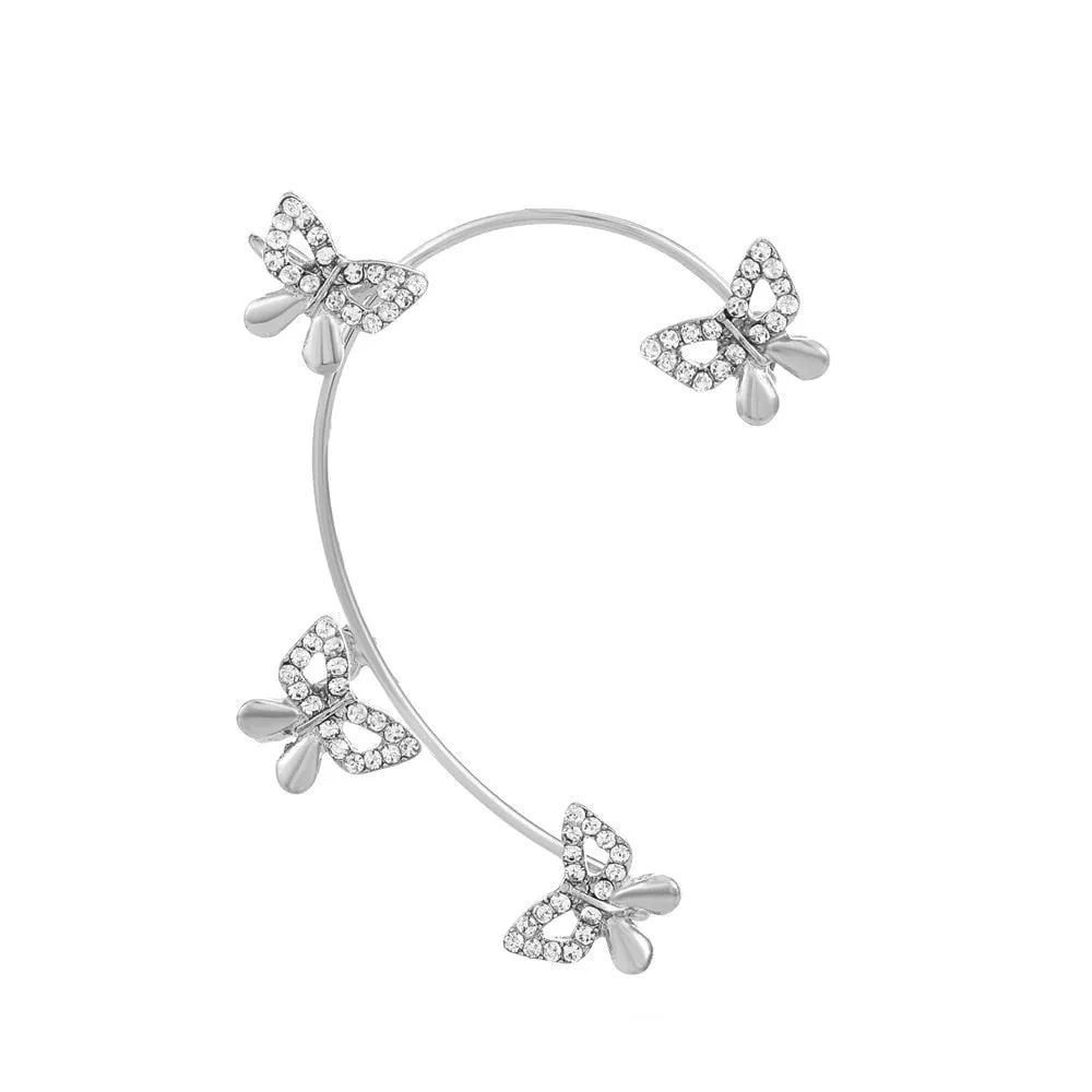 deanwangkt Gold Silver Color Metal Butterfly Ear Clips Without Piercing For Women Sparkling Zircon Ear Cuff Clip Earrings Wedding Jewelry