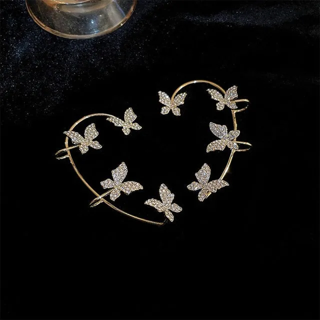 deanwangkt Gold Silver Color Metal Butterfly Ear Clips Without Piercing For Women Sparkling Zircon Ear Cuff Clip Earrings Wedding Jewelry