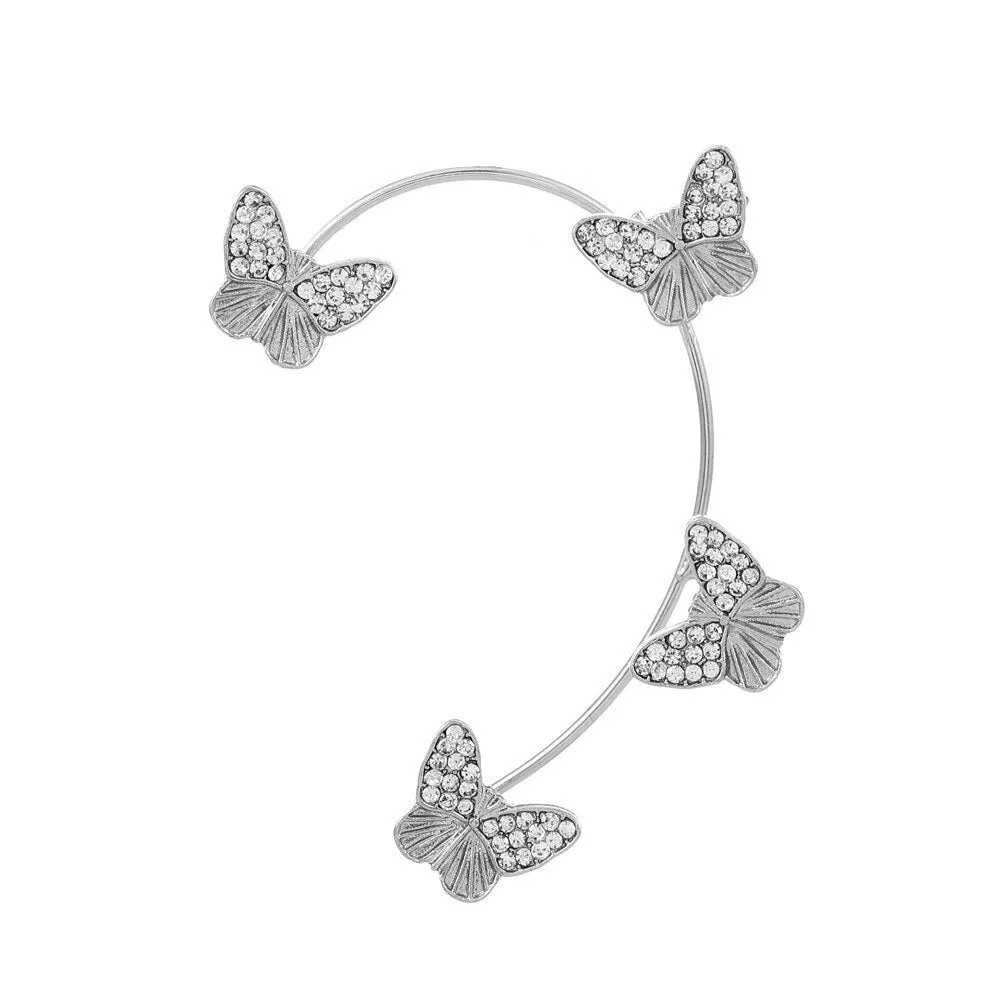 deanwangkt Gold Silver Color Metal Butterfly Ear Clips Without Piercing For Women Sparkling Zircon Ear Cuff Clip Earrings Wedding Jewelry