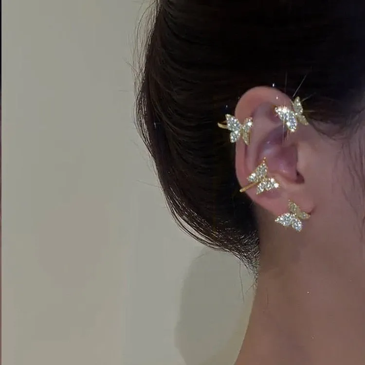 deanwangkt Gold Silver Color Metal Butterfly Ear Clips Without Piercing For Women Sparkling Zircon Ear Cuff Clip Earrings Wedding Jewelry