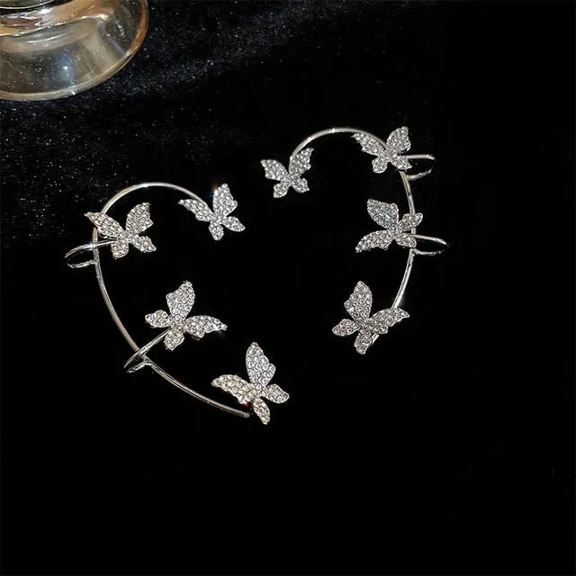 deanwangkt Gold Silver Color Metal Butterfly Ear Clips Without Piercing For Women Sparkling Zircon Ear Cuff Clip Earrings Wedding Jewelry