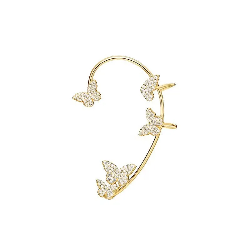 deanwangkt Gold Silver Color Metal Butterfly Ear Clips Without Piercing For Women Sparkling Zircon Ear Cuff Clip Earrings Wedding Jewelry