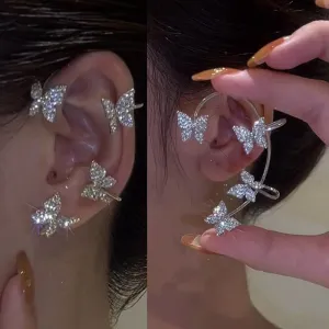 deanwangkt Gold Silver Color Metal Butterfly Ear Clips Without Piercing For Women Sparkling Zircon Ear Cuff Clip Earrings Wedding Jewelry