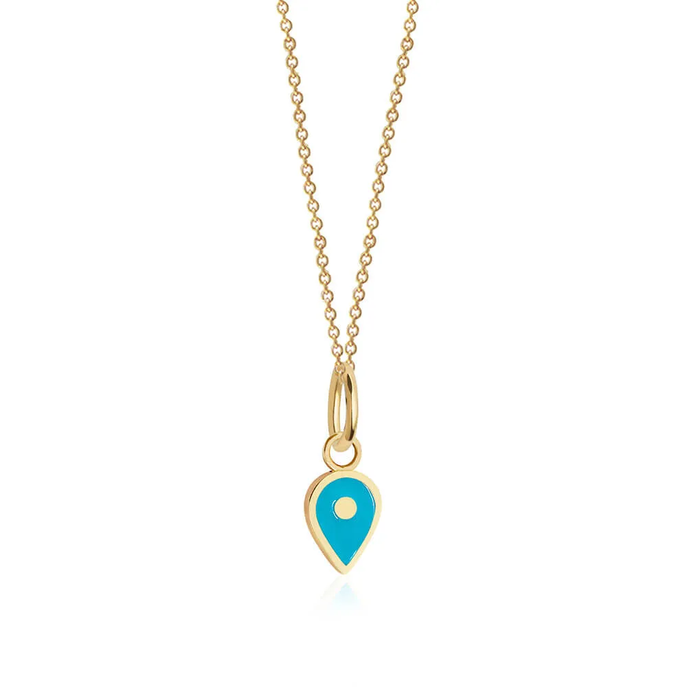 December Map Pin Charm Turquoise Enamel, Solid Gold