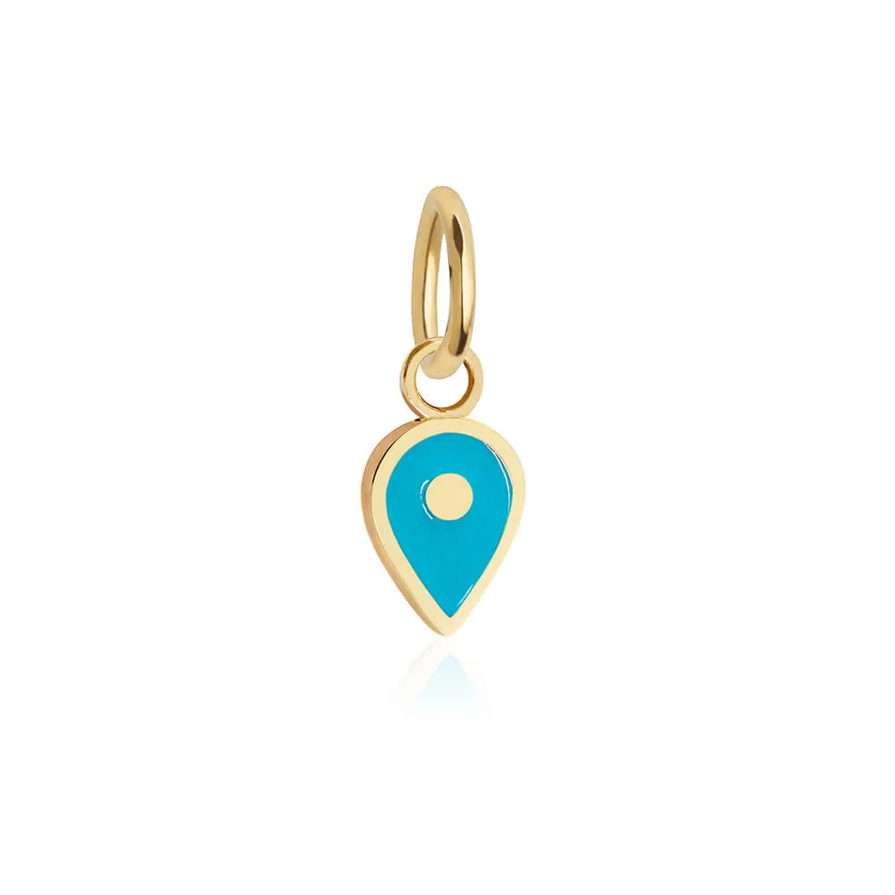 December Map Pin Charm Turquoise Enamel, Solid Gold