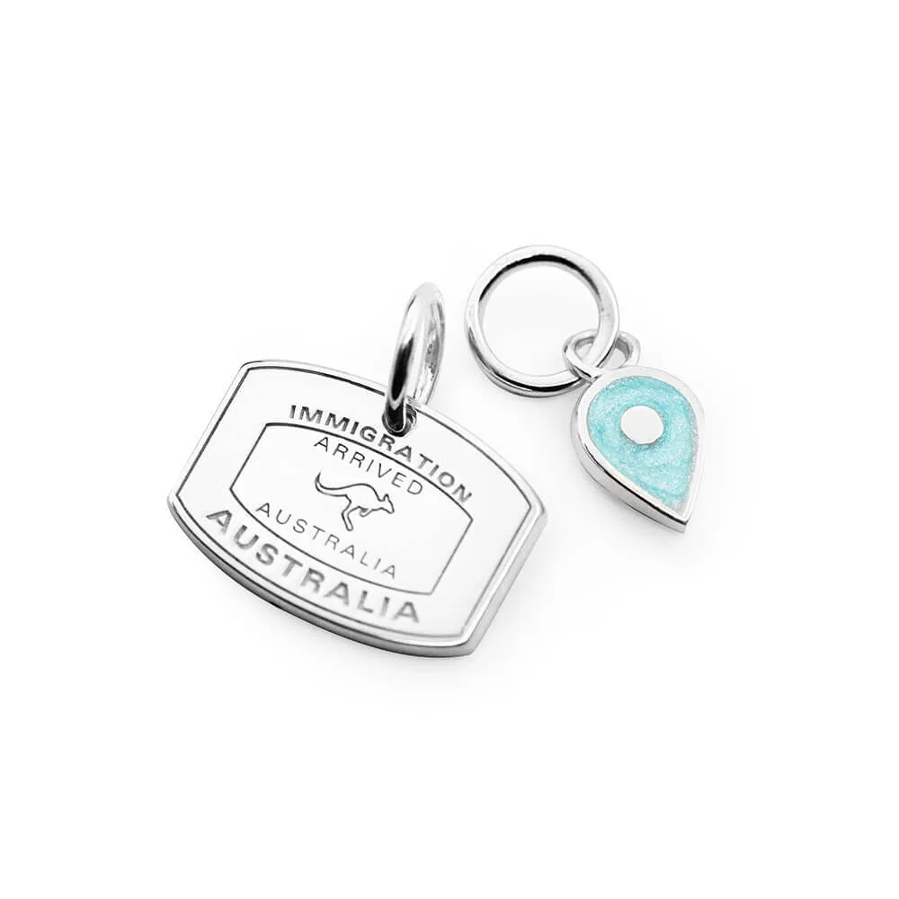 December Map Pin Charm Turquoise Enamel, Solid Gold