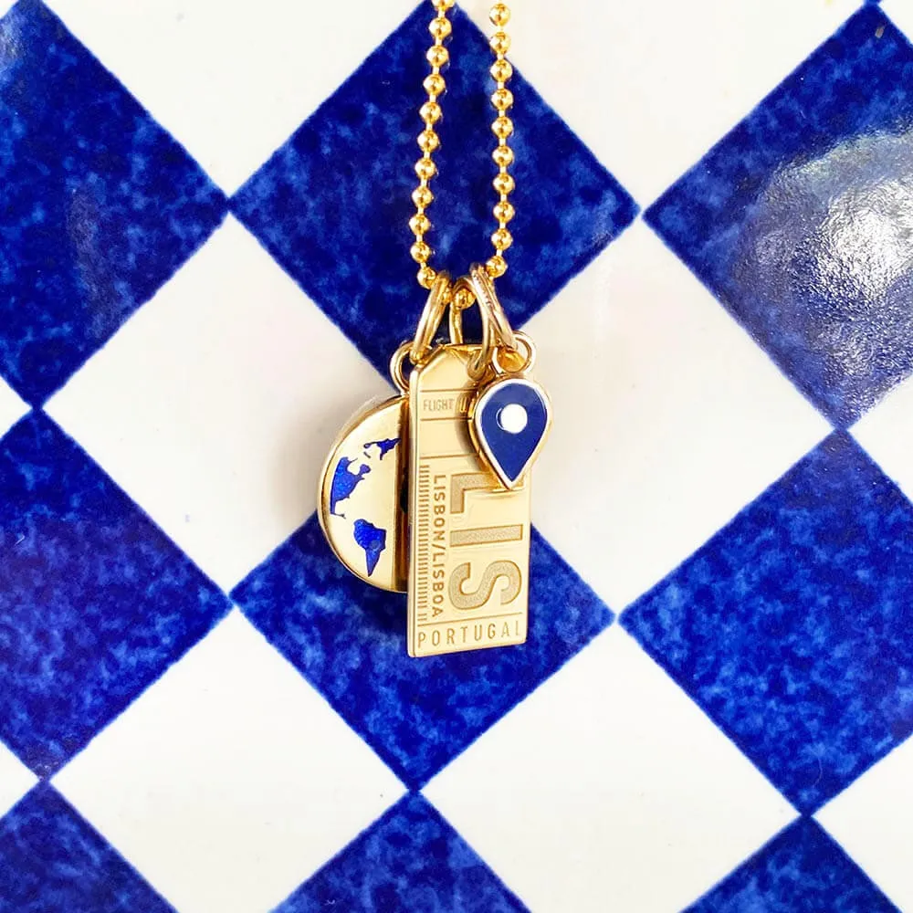 December Map Pin Charm Turquoise Enamel, Solid Gold