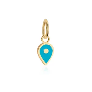 December Map Pin Charm Turquoise Enamel, Solid Gold