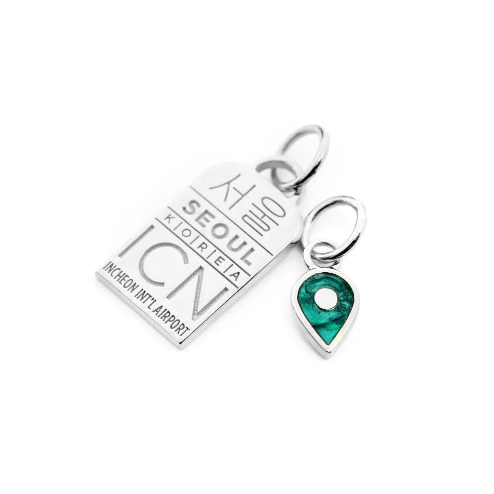 December Map Pin Charm Turquoise Enamel, Solid Gold