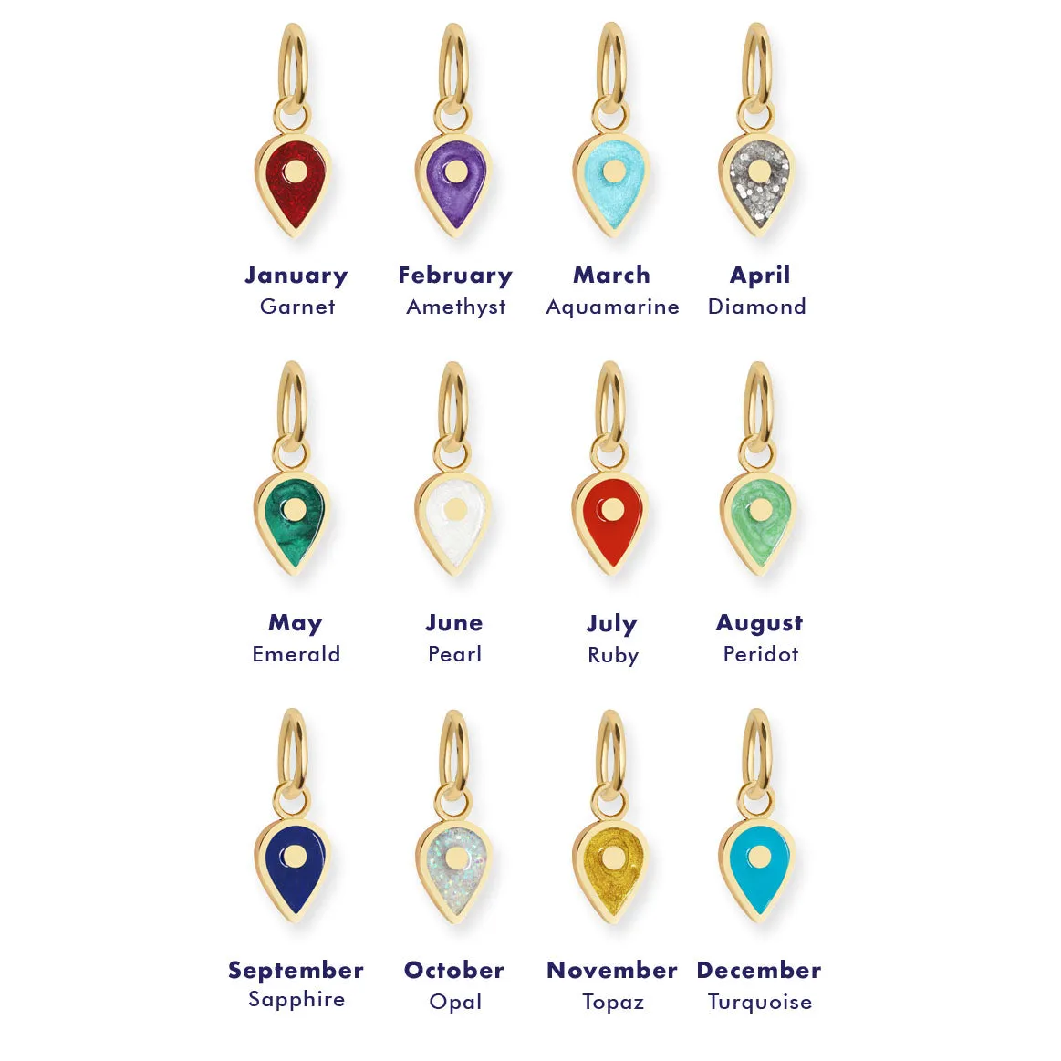 December Map Pin Charm Turquoise Enamel, Solid Gold