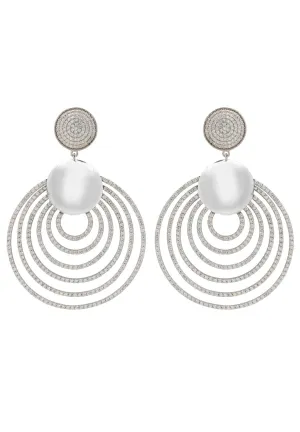Descending Circles Drop Earrings Silver White