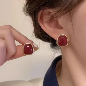 Design Wine Red Square Stud Gold Color Circle Vintage Geometry Gifts Wholesale Simple Earring