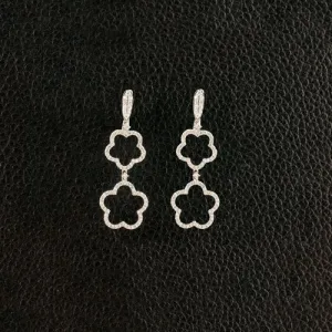 Diamond Flower Dangle Earrings