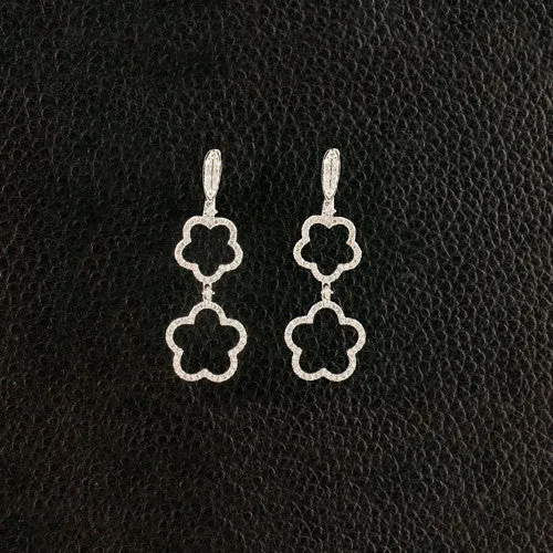 Diamond Flower Dangle Earrings
