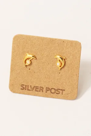 Dolphin Tricks Dainty Stud Earrings with Rhinestone (Gold/Silver)