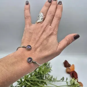 Double Amethyst Silver Plated Bangle Bracelet, Purple Crystal Cuff Bracelet