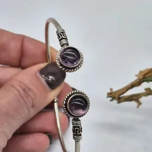Double Amethyst Silver Plated Bangle Bracelet, Purple Crystal Cuff Bracelet