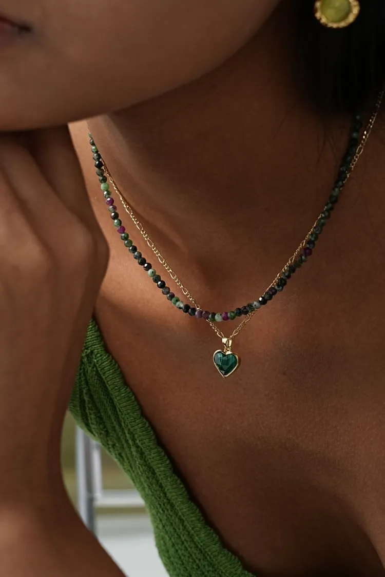 Double Chain with Heart Pendant Necklace