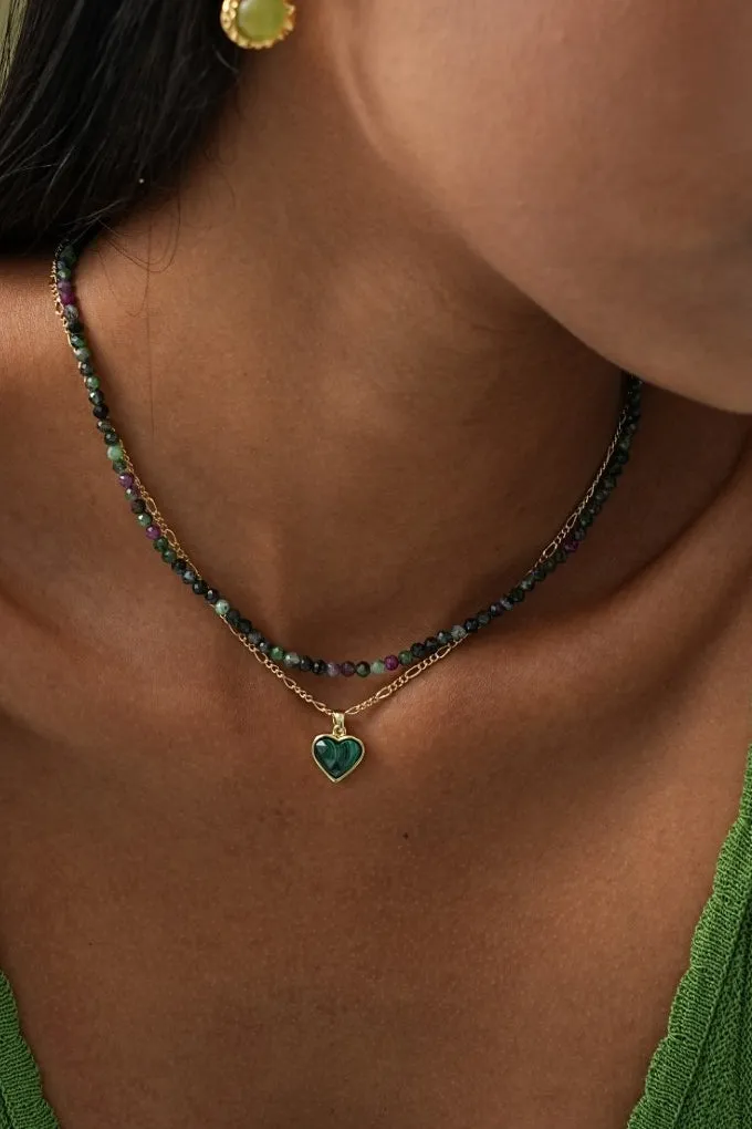 Double Chain with Heart Pendant Necklace
