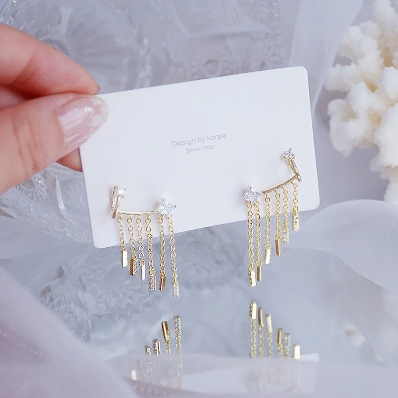 Elegant Micro Inlaid Rhinestone Nature Inspired Long Drop Earrings Collection
