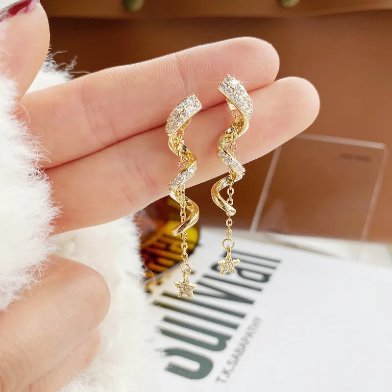 Elegant Micro Inlaid Rhinestone Nature Inspired Long Drop Earrings Collection