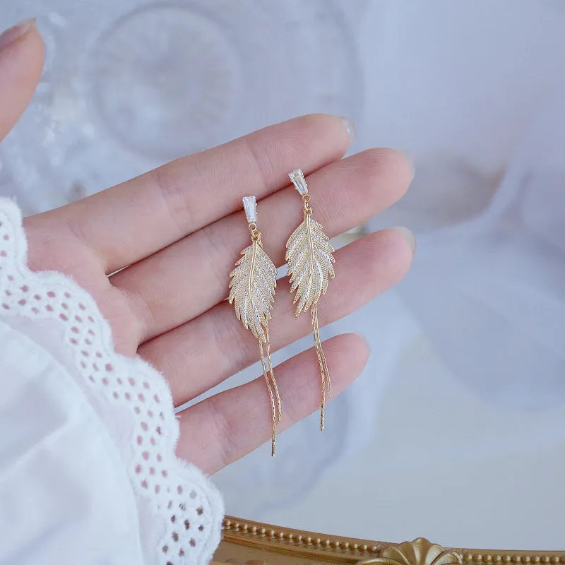 Elegant Micro Inlaid Rhinestone Nature Inspired Long Drop Earrings Collection