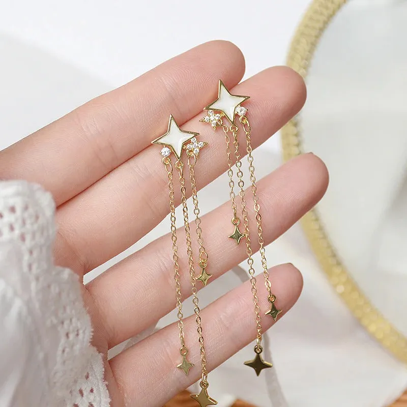 Elegant Micro Inlaid Rhinestone Nature Inspired Long Drop Earrings Collection