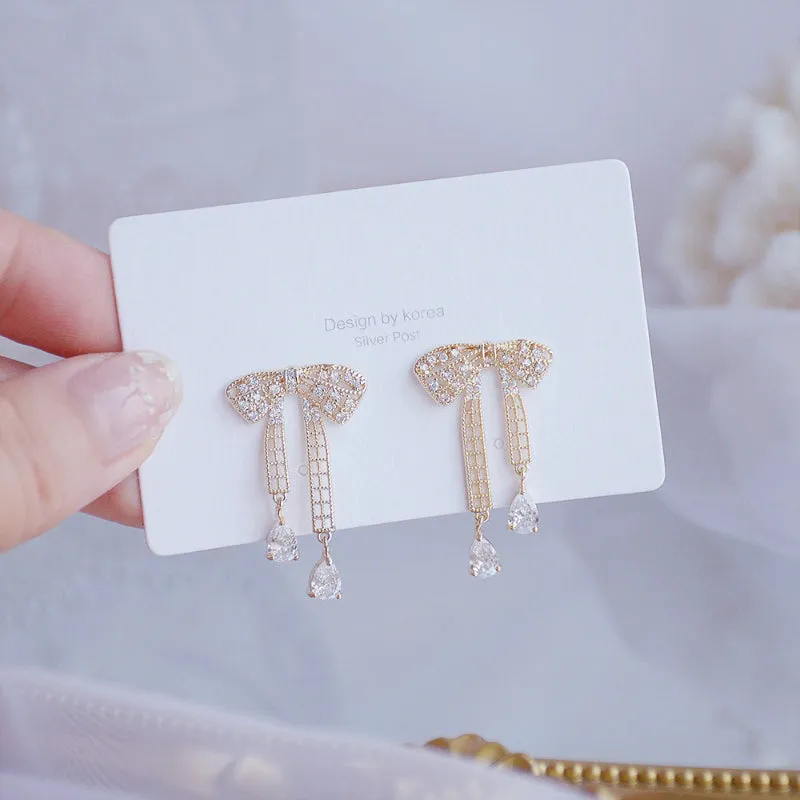 Elegant Micro Inlaid Rhinestone Nature Inspired Long Drop Earrings Collection