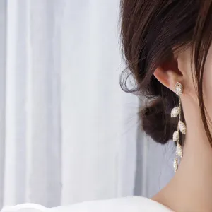 Elegant Micro Inlaid Rhinestone Nature Inspired Long Drop Earrings Collection