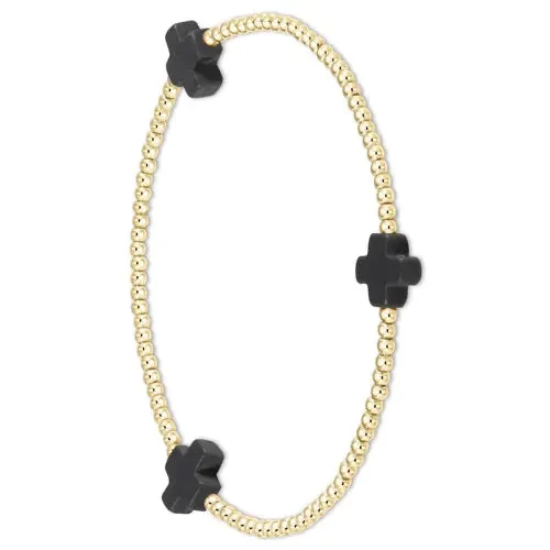 enewton Signature Cross 2mm Gold Bead with Onyx Cross Bracelet