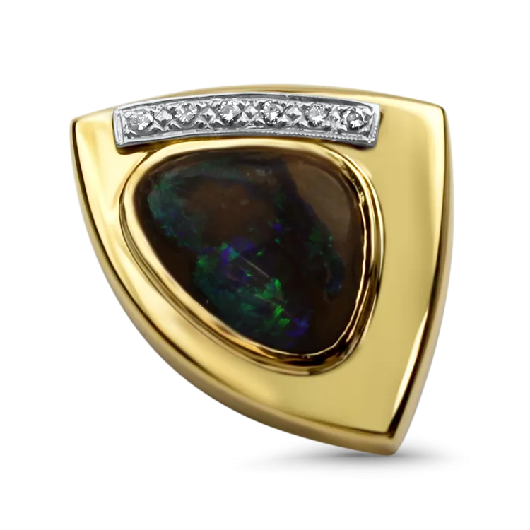 Estate 14k Yellow Gold Boulder Opal & Diamond Pendant
