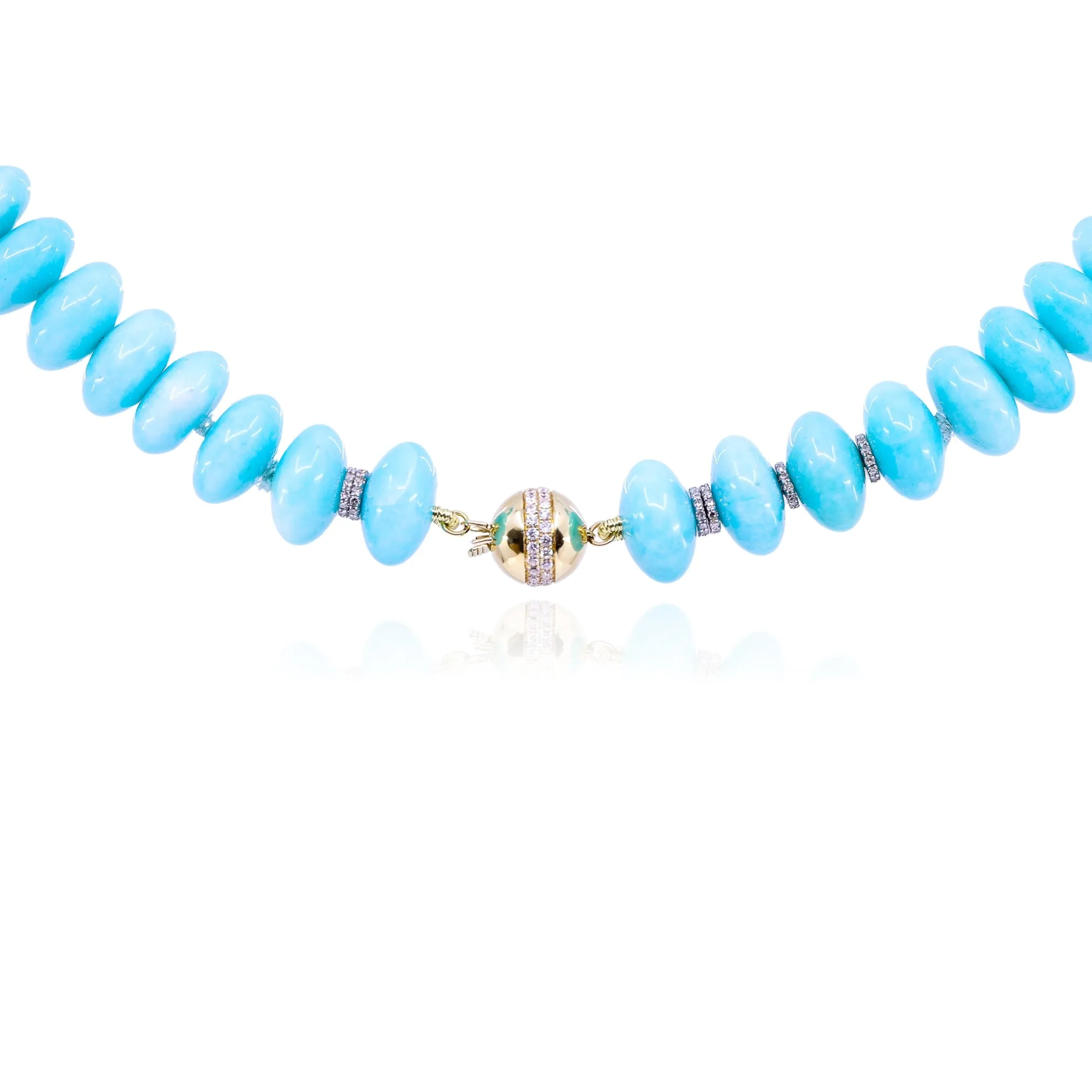 EXCLUSIVELY NINA 18K YELLOW GOLD AMAZONITE AND DIAMOND BEAD NECKLACE
