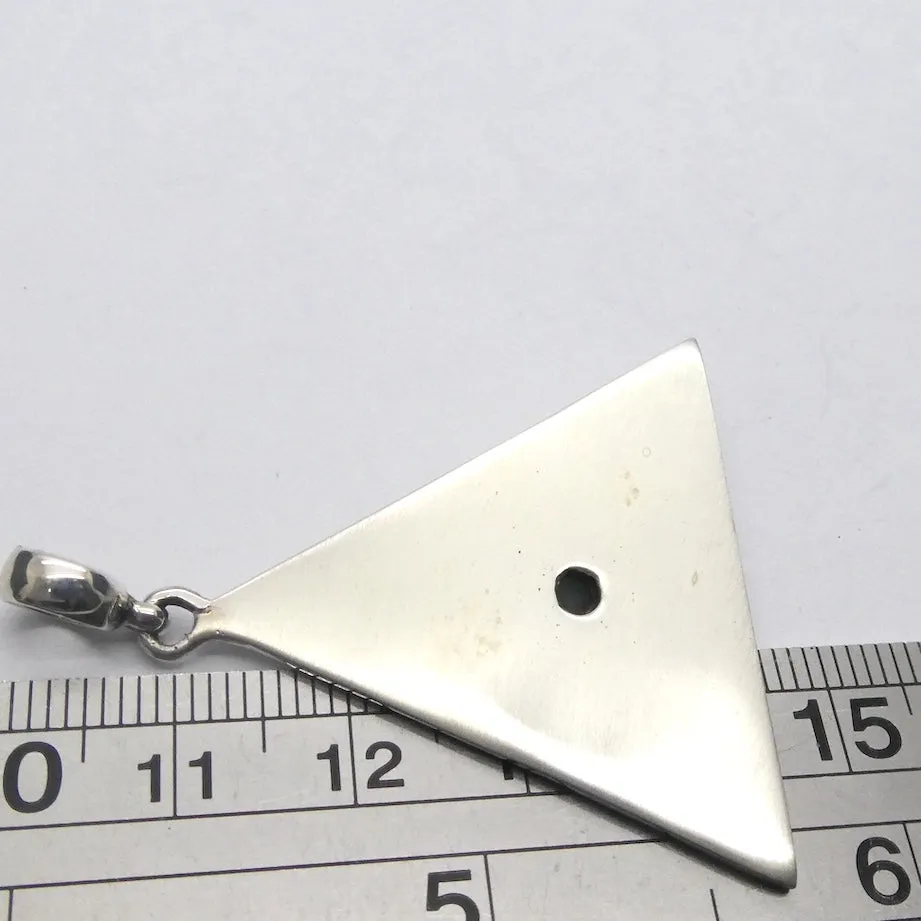 Eye of Horus Pendant, Embossed Triangle with Amazonite, 925 Sterling Silver
