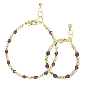 February Birthstone Dotted Mom   Mini Bracelet Set (3MM   4MM Beads)