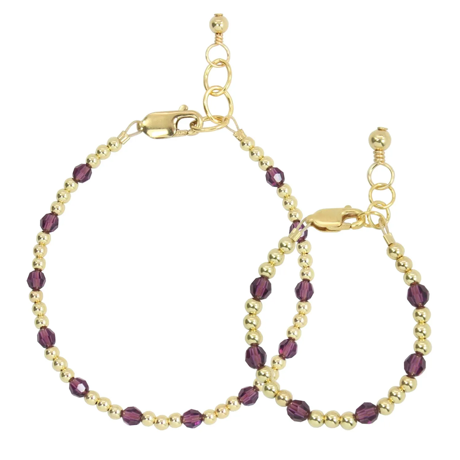 February Birthstone Dotted Mom   Mini Bracelet Set (3MM   4MM Beads)
