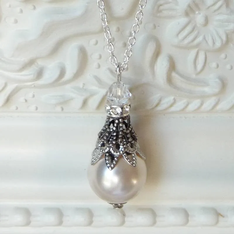 Filigree And Pearl Pendant Necklace
