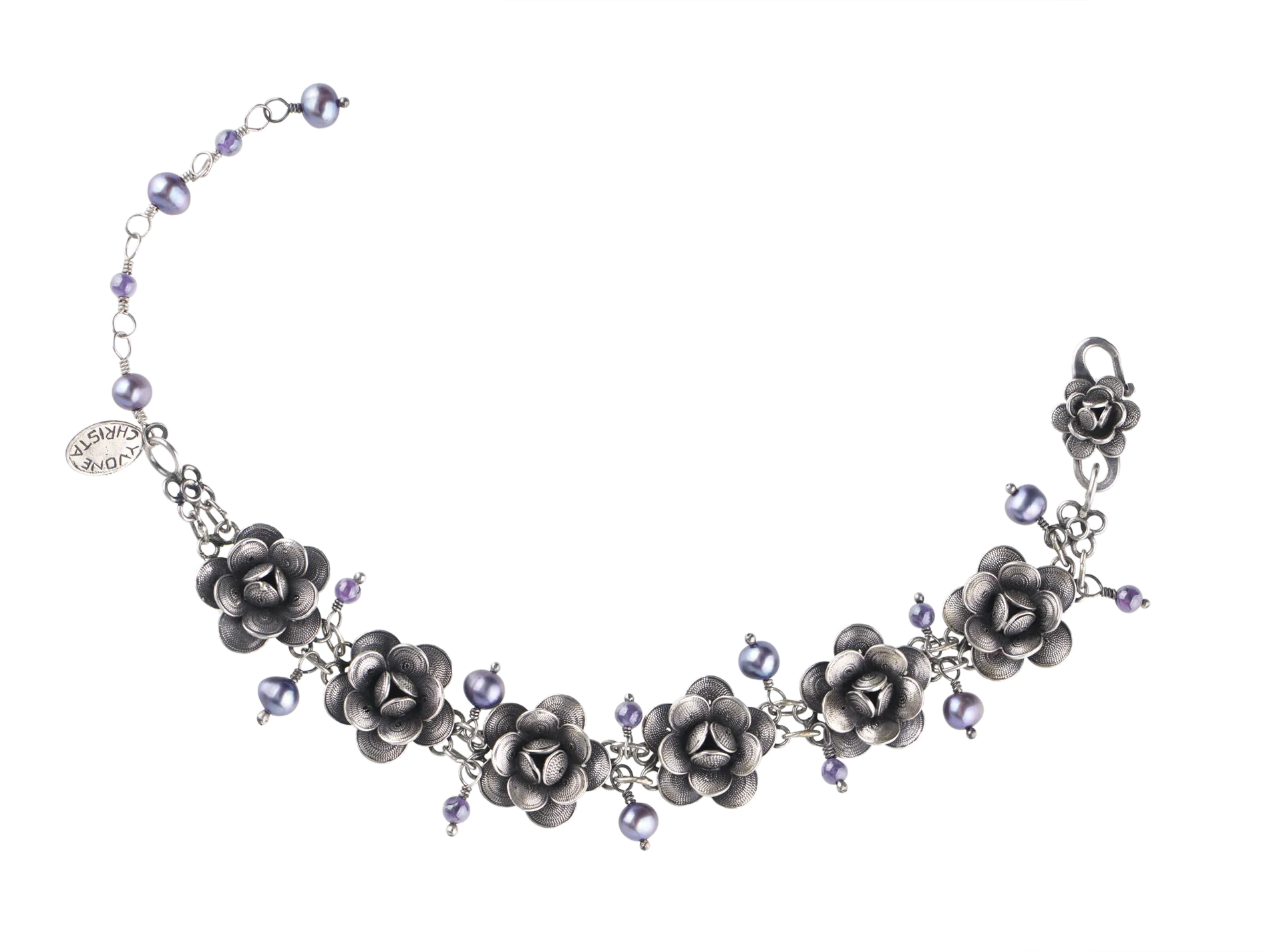 Filigree Blossom Bracelet -Lavender/Pearl