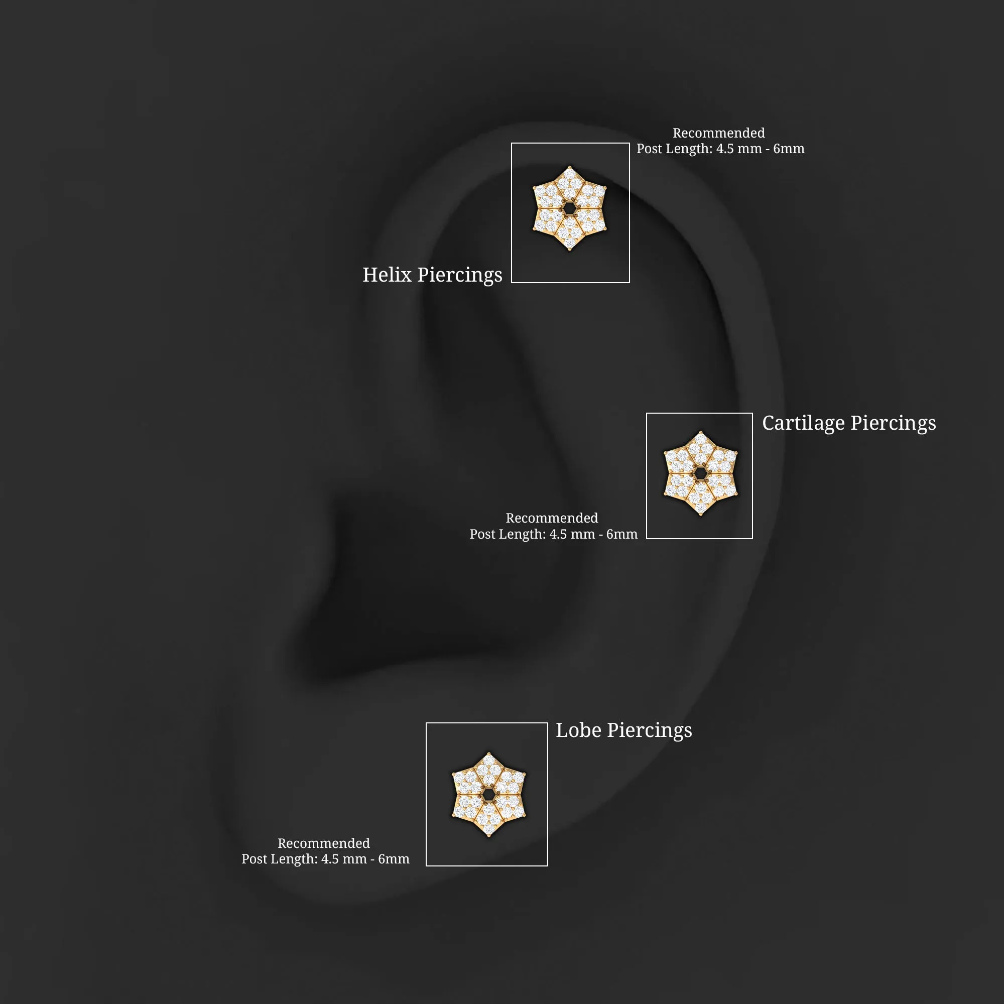 Genuine Moissanite Floral Earring for Upper Lobe Piercing