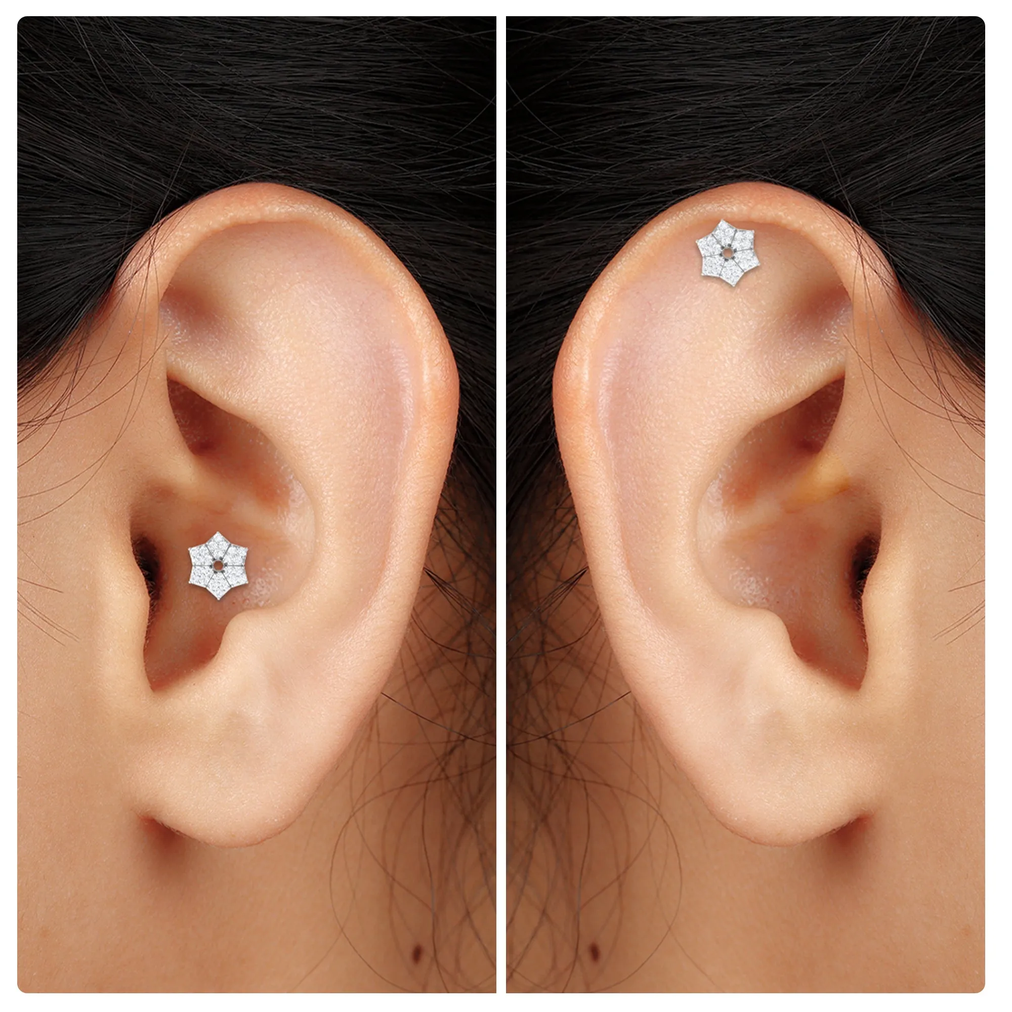 Genuine Moissanite Floral Earring for Upper Lobe Piercing